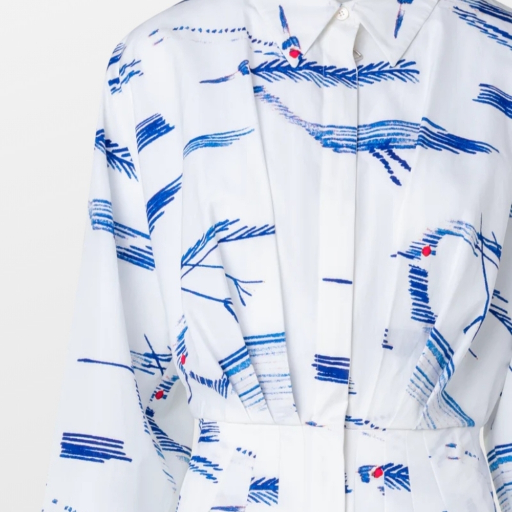 Akris Blue and White Long Sleeve Dress - Picture 7 of 8